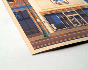 Echo Park Time Travel Mart Illustration, Los Angeles Art Print by George Townley