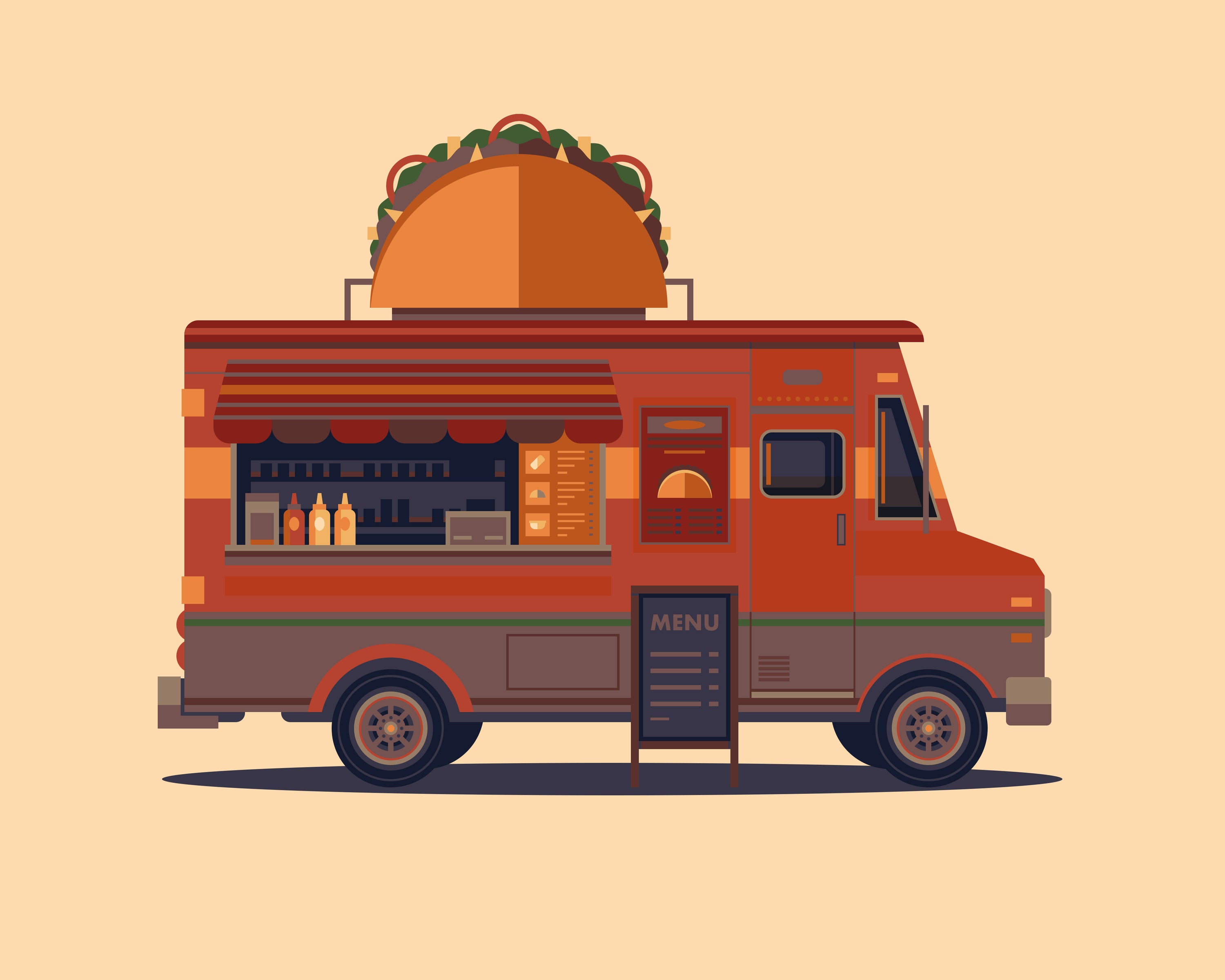 Taco Truck Red Los Angeles Art Print by George Townley
