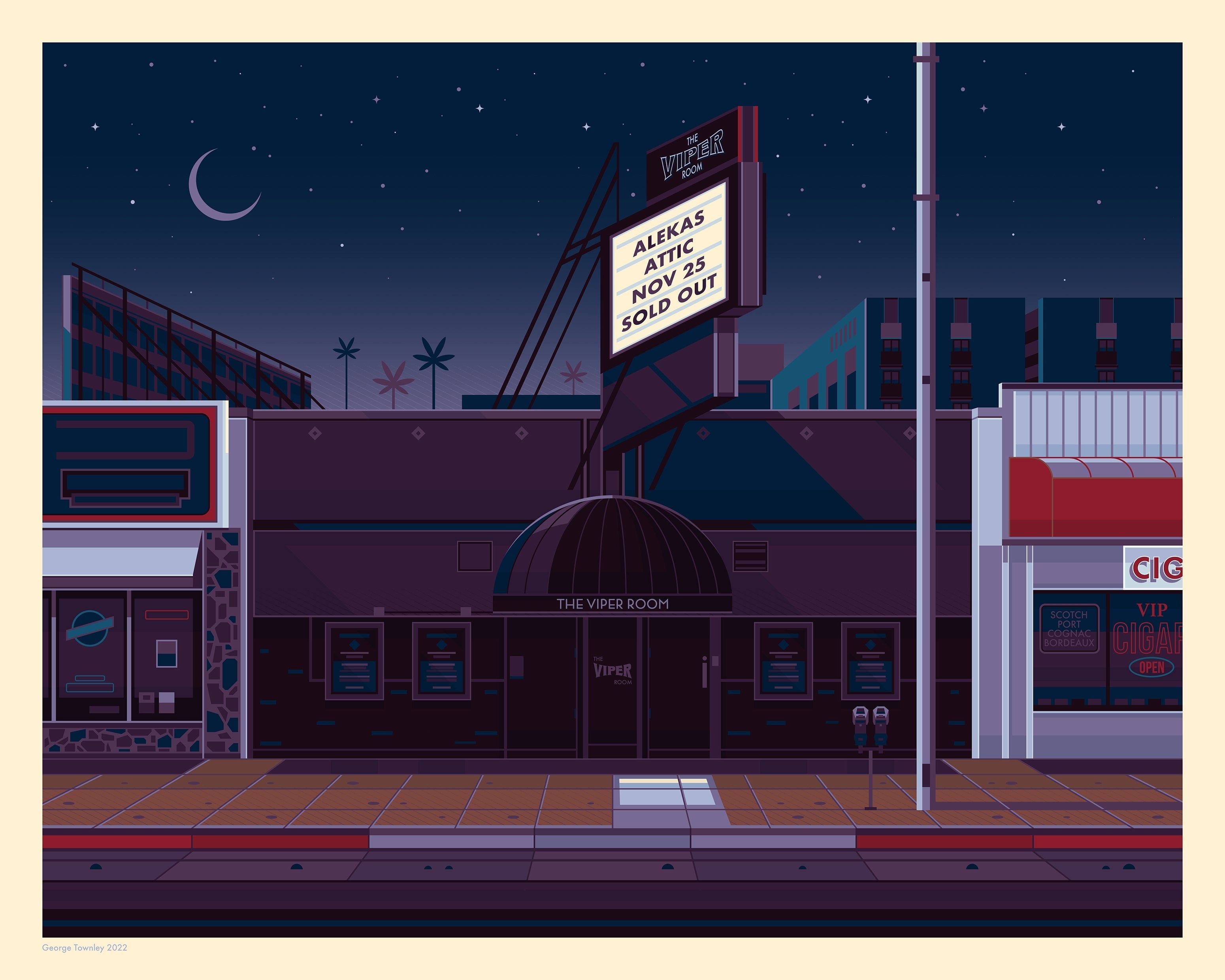 The Viper Room Illustration, Los Angeles Art Print by George Townley