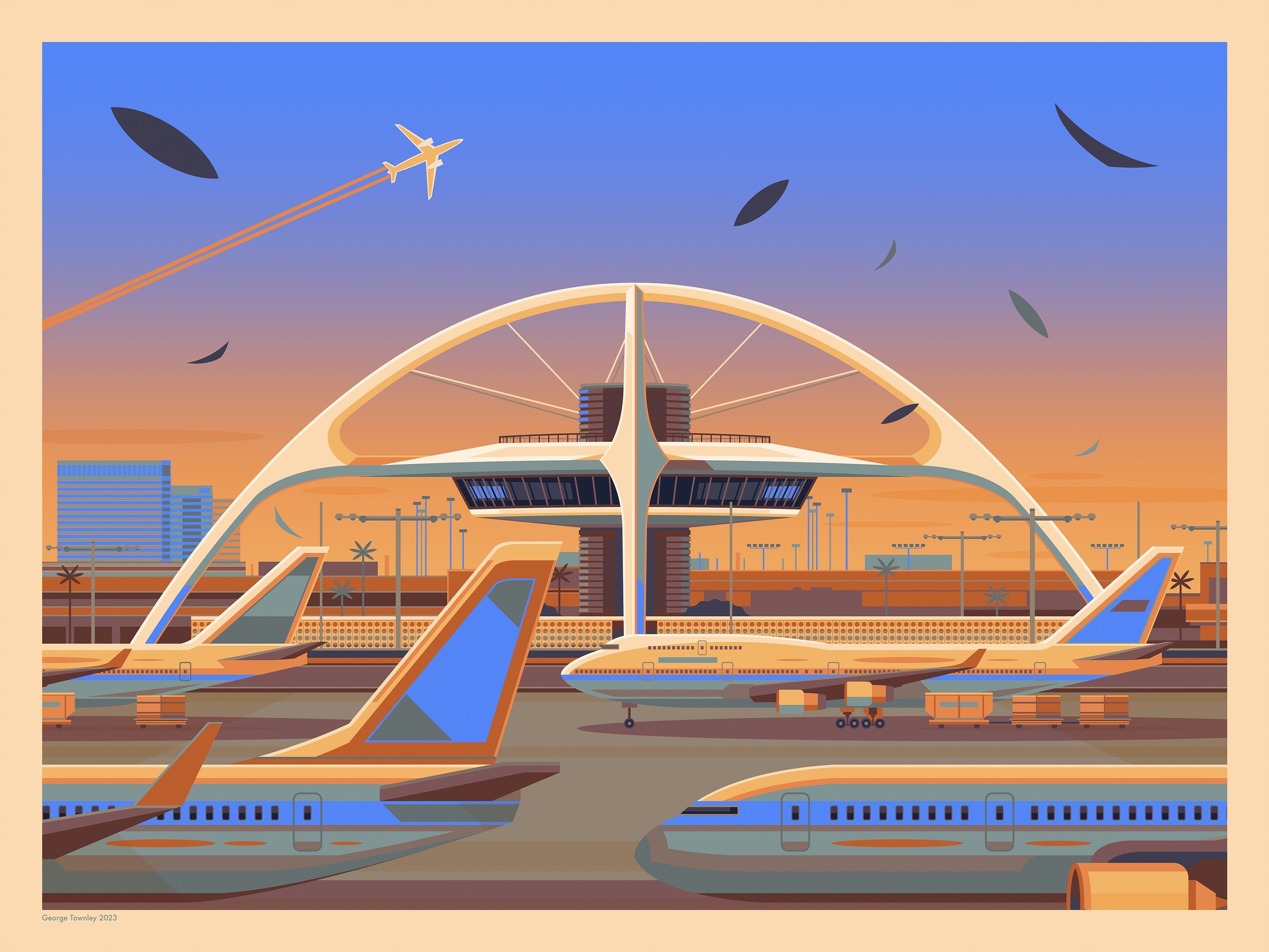 Theme Building Illustration, Los Angeles Art Print by George Townley