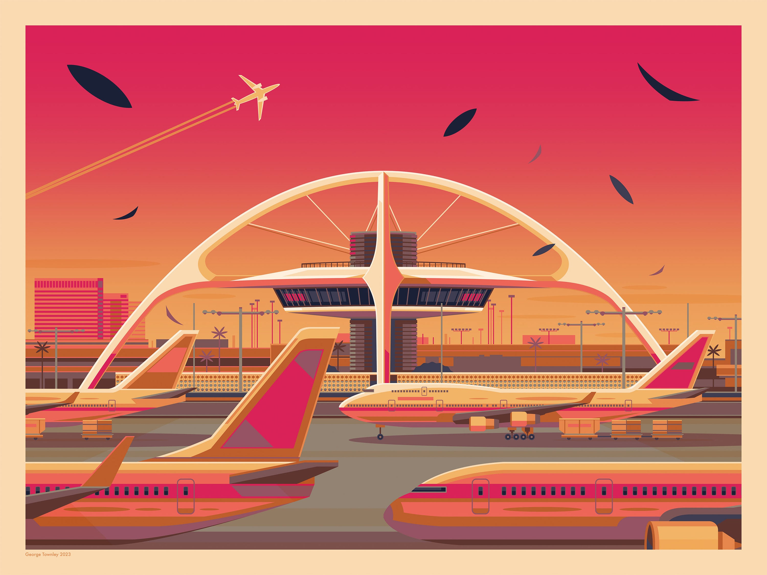 Theme Building LAX Sunset Los Angeles Art Print by George Townley