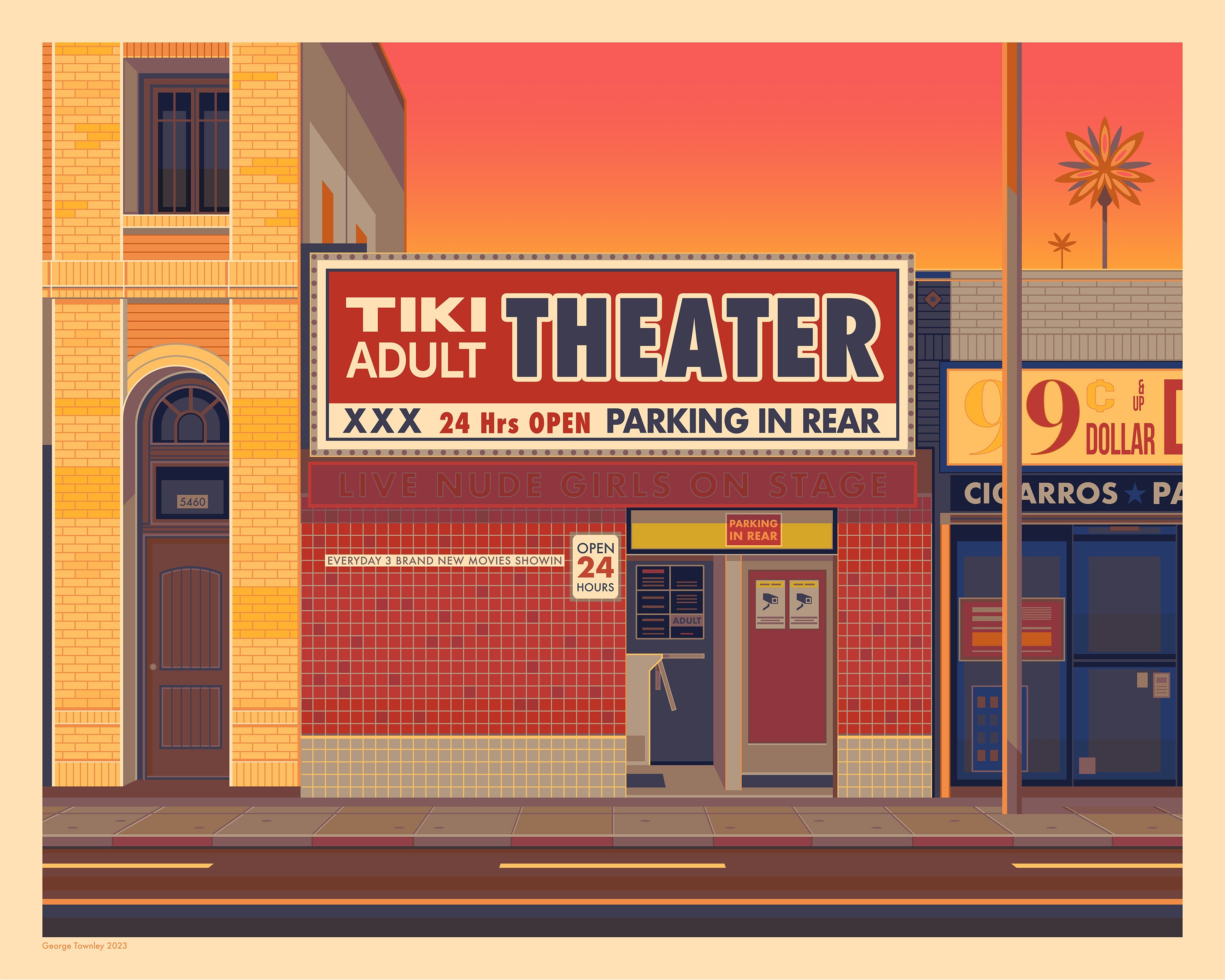 Tiki Adult Theater Los Angeles Art Print by George Townley