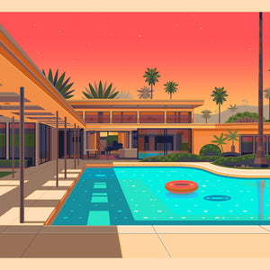Twin Palms Estate Illustration, Palm Springs Art Print by George Townley