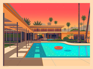 Twin Palms Estate Illustration, Palm Springs Art Print by George Townley