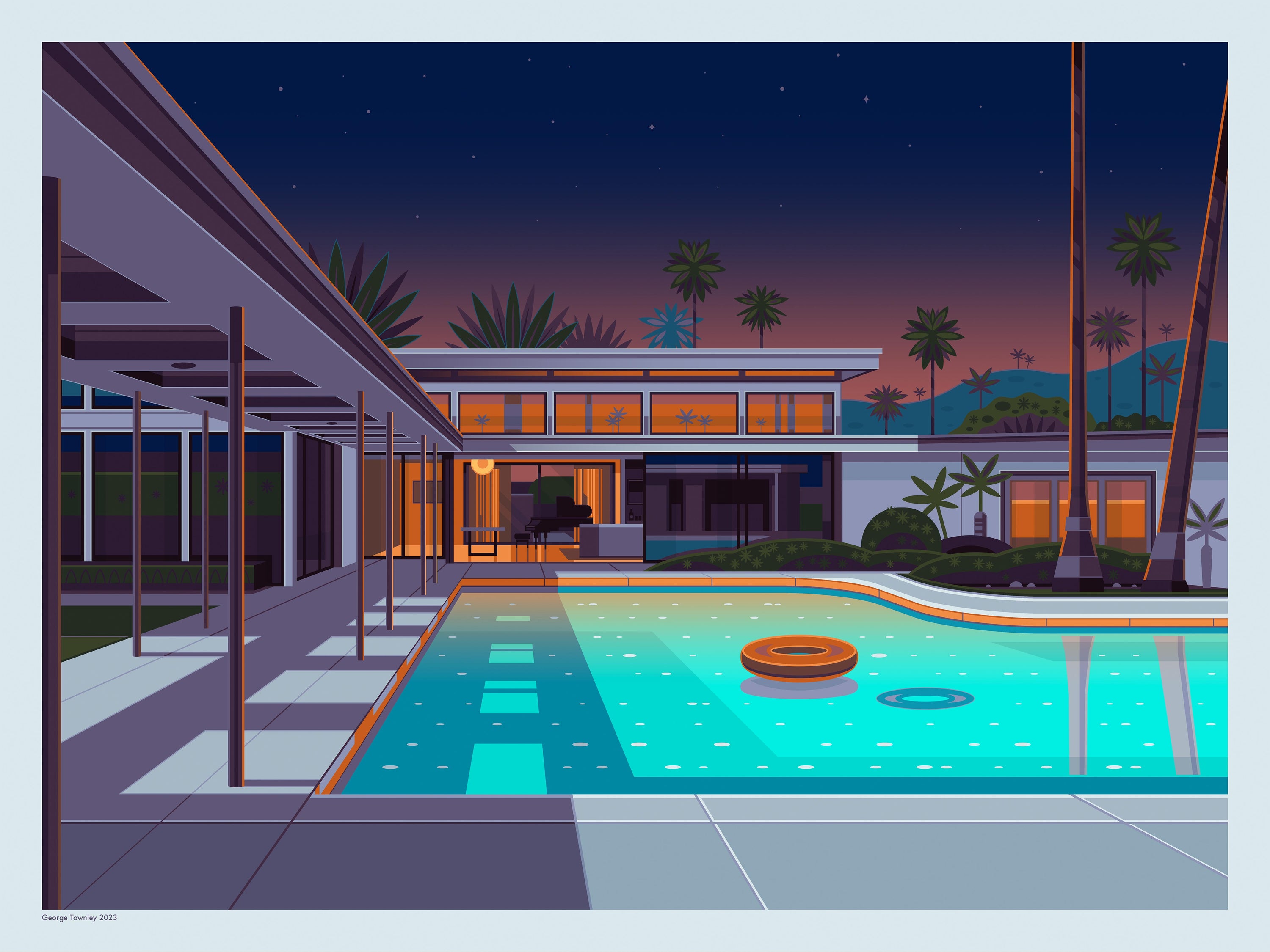 Twin Palms Estate Night Palm Springs Art Print by George Townley