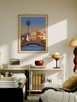 Venice Canals Illustration, Los Angeles Art Print by George Townley