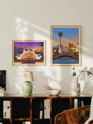 Venice Canals Illustration, Los Angeles Art Print by George Townley