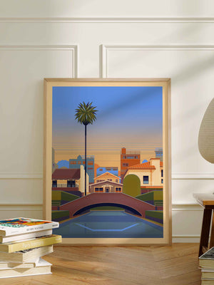 Venice Canals Illustration, Los Angeles Art Print by George Townley