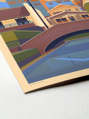 Venice Canals Illustration, Los Angeles Art Print by George Townley