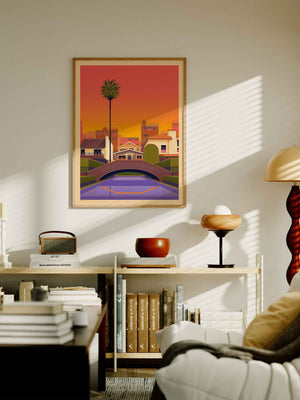 Venice Canals Illustration, Los Angeles Art Print by George Townley