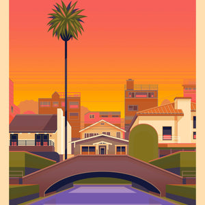 Venice Canals Illustration, Los Angeles Art Print by George Townley