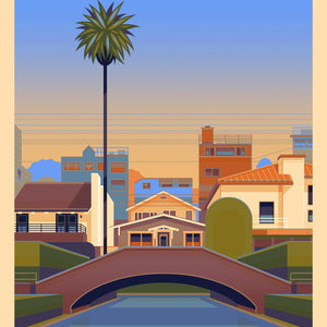 Venice Canals Illustration, Los Angeles Art Print by George Townley