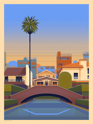 Venice Canals Illustration, Los Angeles Art Print by George Townley