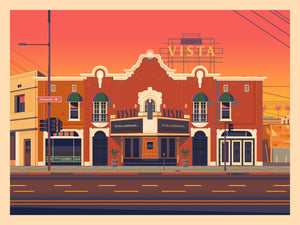 Vista Theatre Illustration, Los Angeles Art Print by George Townley