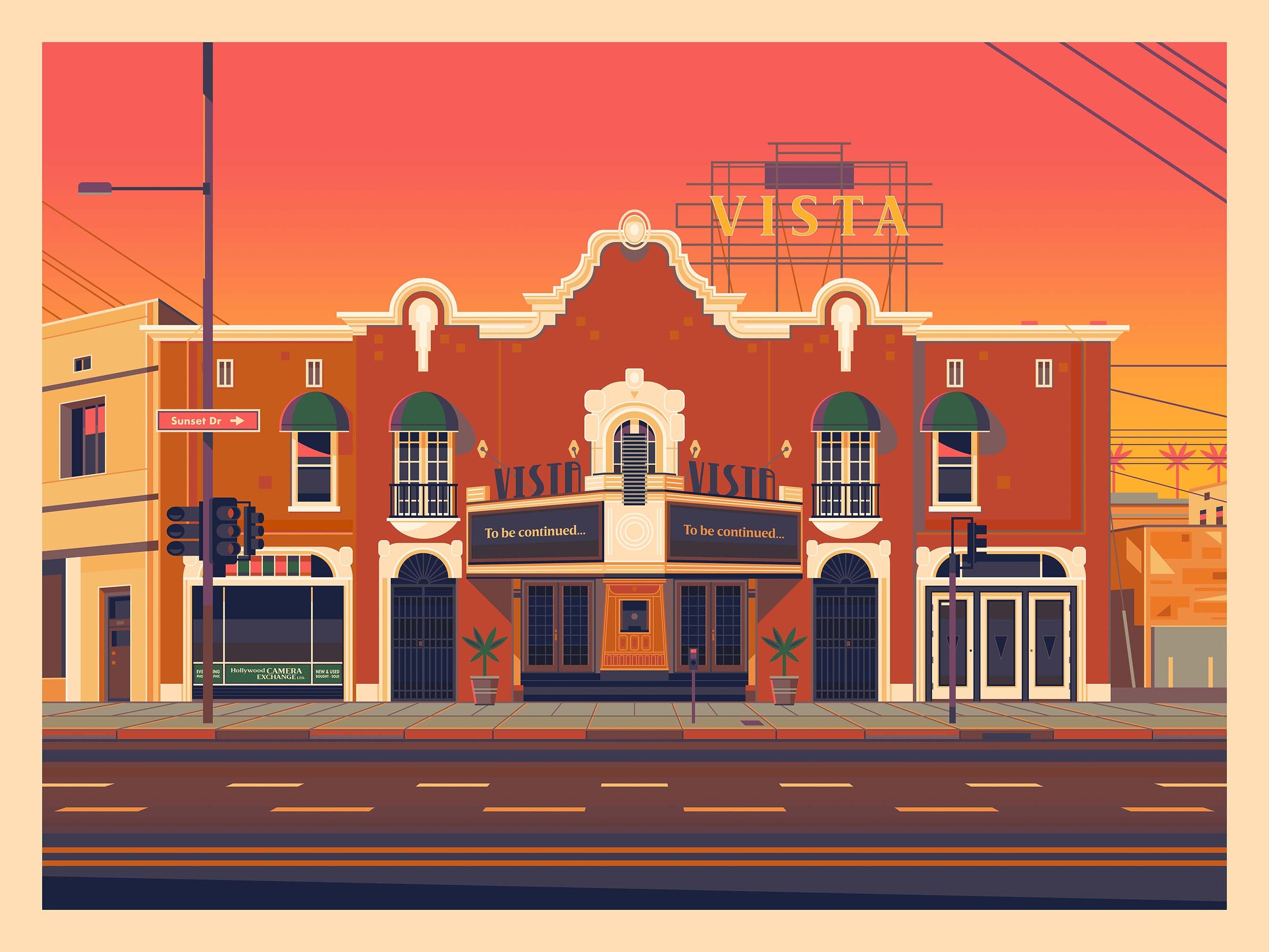 Vista Theatre Sunset Los Angeles Art Print by George Townley