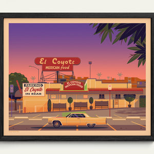 El Coyote Cafe Illustration, Los Angeles Art Print by George Townley