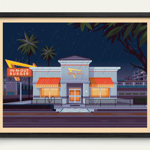 In-N-Out Hollywood Illustration, Los Angeles Art Print by George Townley