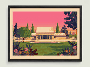 Hollyhock House illustration of a Los Angeles landmark by George Townley – detailed architectural art print capturing the iconic landmark