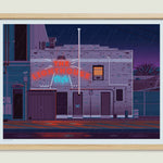 The Lighthouse Cafe illustration of a Los Angeles landmark by George Townley – detailed architectural art print capturing the iconic landmark