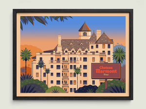Chateau Marmont illustration of a Los Angeles landmark by George Townley – detailed architectural art print capturing the iconic landmark