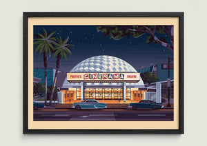 Cinerama Dome illustration of a Los Angeles landmark by George Townley – detailed architectural art print capturing the iconic landmark