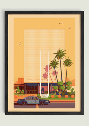 Parker Center illustration of a Los Angeles landmark by George Townley – detailed architectural art print capturing the iconic landmark