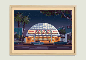 Cinerama Dome illustration of a Los Angeles landmark by George Townley – detailed architectural art print capturing the iconic landmark