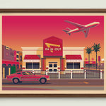 In - N - Out LAX illustration of a Los Angeles landmark by George Townley – detailed architectural art print capturing the iconic landmark