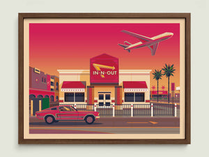 In - N - Out LAX illustration of a Los Angeles landmark by George Townley – detailed architectural art print capturing the iconic landmark