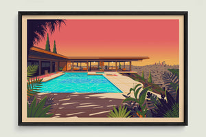 Stahl House illustration of a Los Angeles landmark by George Townley – detailed architectural art print capturing the iconic landmark