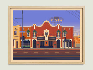 Vista Theatre illustration of a Los Angeles landmark by George Townley – detailed architectural art print capturing the iconic landmark