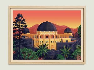 Griffith Observatory - Rear illustration of a Los Angeles landmark by George Townley – detailed architectural art print capturing the iconic landmark
