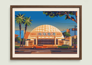 Cinerama Dome illustration of a Los Angeles landmark by George Townley – detailed architectural art print capturing the iconic landmark