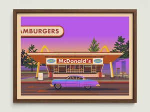 McDonald's Downey illustration of a Los Angeles landmark by George Townley – detailed architectural art print capturing the iconic landmark