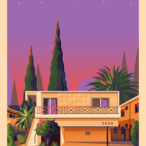 Dingbat House on Vinton illustration of a Los Angeles landmark by George Townley – detailed architectural art print capturing the iconic landmark