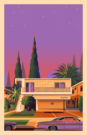 Dingbat House on Vinton illustration of a Los Angeles landmark by George Townley – detailed architectural art print capturing the iconic landmark