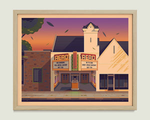 Aero Theatre illustration of a Los Angeles landmark by George Townley – detailed architectural art print capturing the iconic landmark