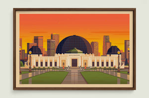 Griffith Observatory illustration of a Los Angeles landmark by George Townley – detailed architectural art print capturing the iconic landmark