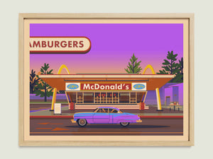 McDonald's Downey illustration of a Los Angeles landmark by George Townley – detailed architectural art print capturing the iconic landmark