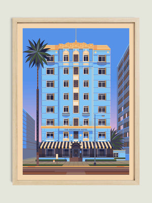 The Georgian Hotel illustration of a Los Angeles landmark by George Townley – detailed architectural art print capturing the iconic landmark