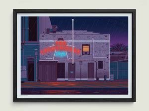 The Lighthouse Cafe illustration of a Los Angeles landmark by George Townley – detailed architectural art print capturing the iconic landmark