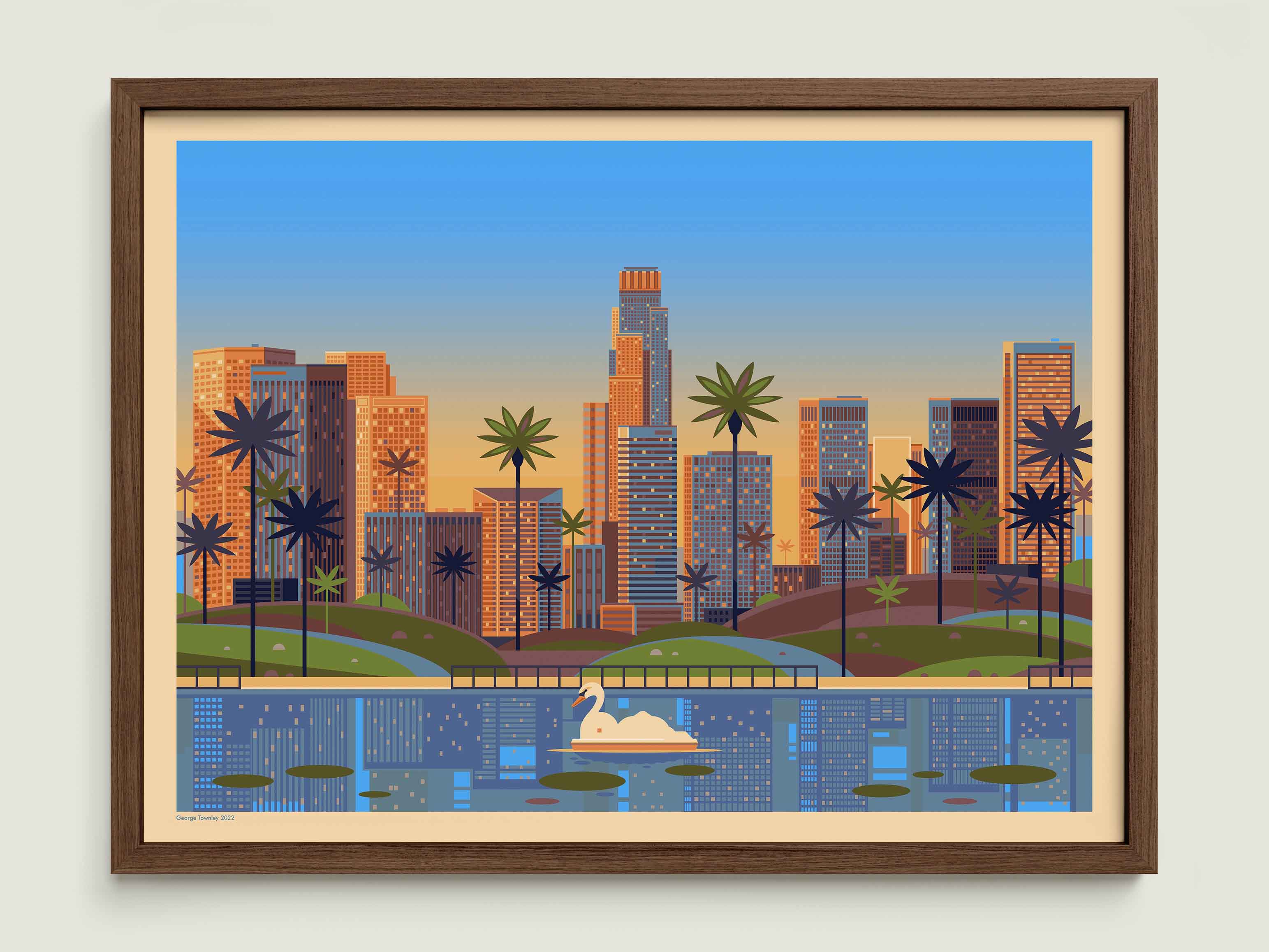 Echo Park illustration of a Los Angeles landmark by George Townley – detailed architectural art print capturing the iconic landmark