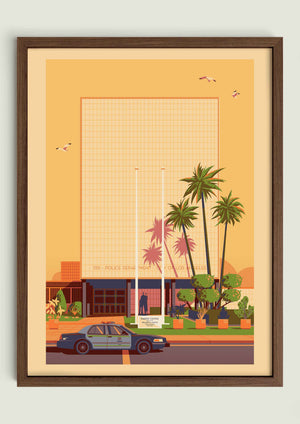 Parker Center illustration of a Los Angeles landmark by George Townley – detailed architectural art print capturing the iconic landmark
