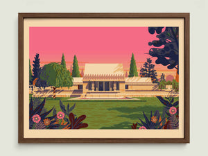 Hollyhock House illustration of a Los Angeles landmark by George Townley – detailed architectural art print capturing the iconic landmark