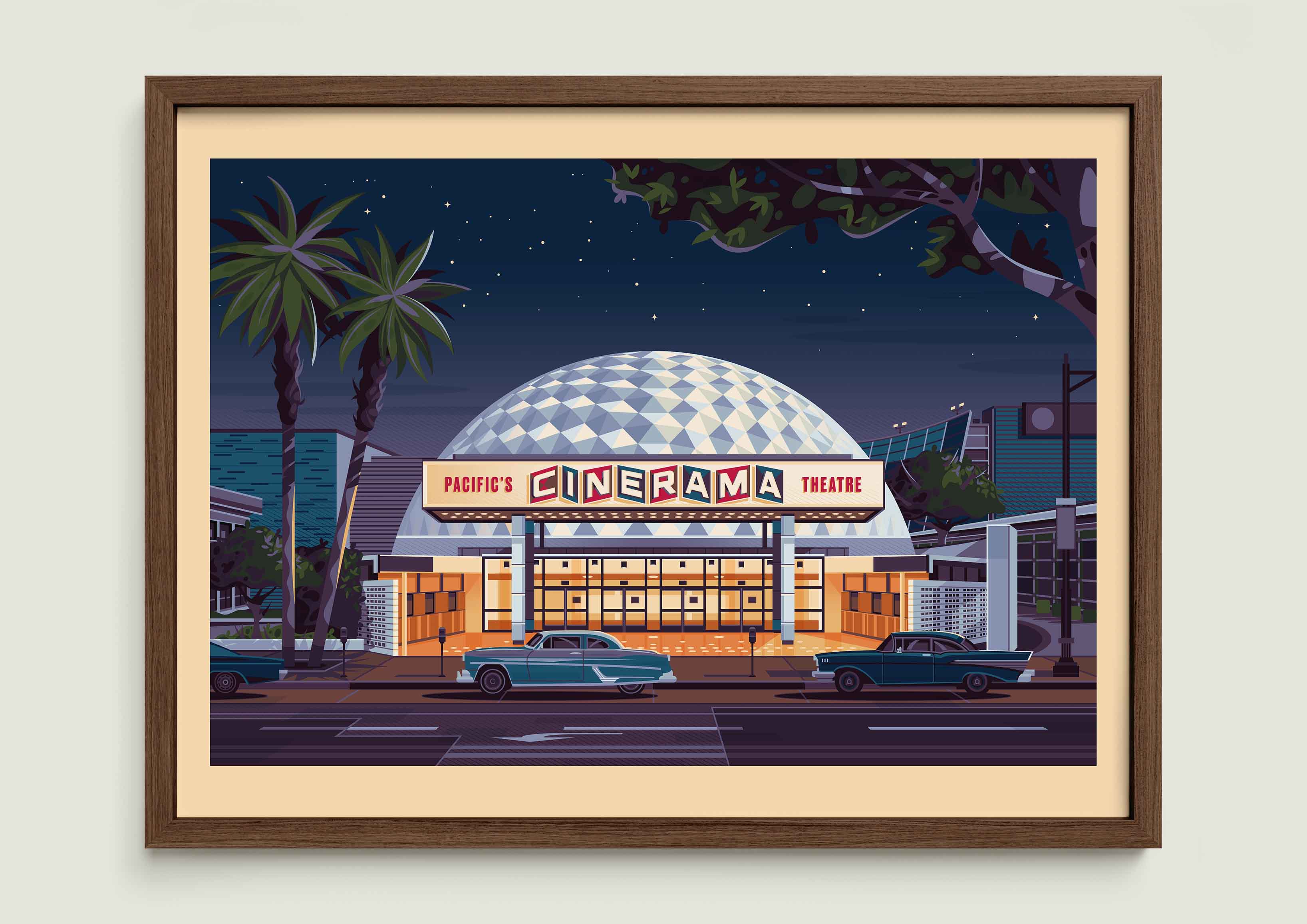 Cinerama Dome illustration of a Los Angeles landmark by George Townley – detailed architectural art print capturing the iconic landmark