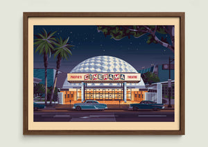 Cinerama Dome illustration of a Los Angeles landmark by George Townley – detailed architectural art print capturing the iconic landmark