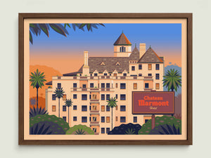 Chateau Marmont illustration of a Los Angeles landmark by George Townley – detailed architectural art print capturing the iconic landmark