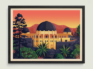 Griffith Observatory - Rear illustration of a Los Angeles landmark by George Townley – detailed architectural art print capturing the iconic landmark