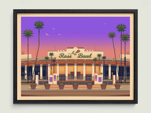 Rose Bowl Stadium illustration of a Los Angeles landmark by George Townley – detailed architectural art print capturing the iconic landmark