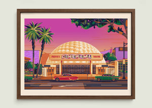 Cinerama Dome illustration of a Los Angeles landmark by George Townley – detailed architectural art print capturing the iconic landmark